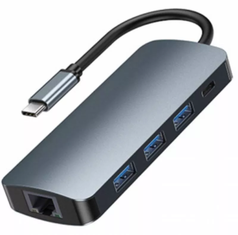 Хаб Type-C HUB Remax RU-U91 (3xUSB, 1хType-c, 1xHDMI, SD, TF, 3,5 мм, Ethernet)
