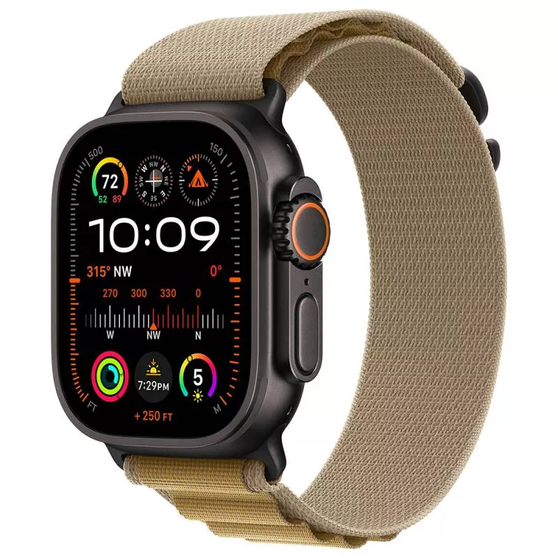 Часы Apple Watch Ultra 2 2024 Black 49 мм, корпус из титана, ремешок Alpine Loop коричневого цвета, размер M (для других стран)
