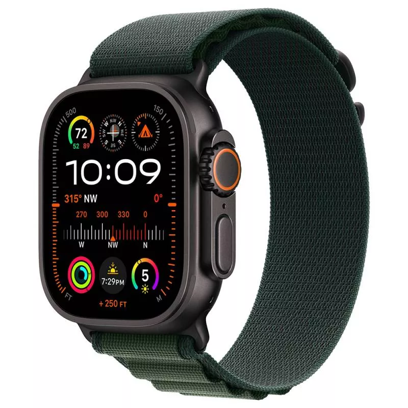 Часы Apple Watch Ultra 2 2024 Black 49 мм, корпус из титана, ремешок Alpine Loop зеленого цвета, размер M (для других стран)