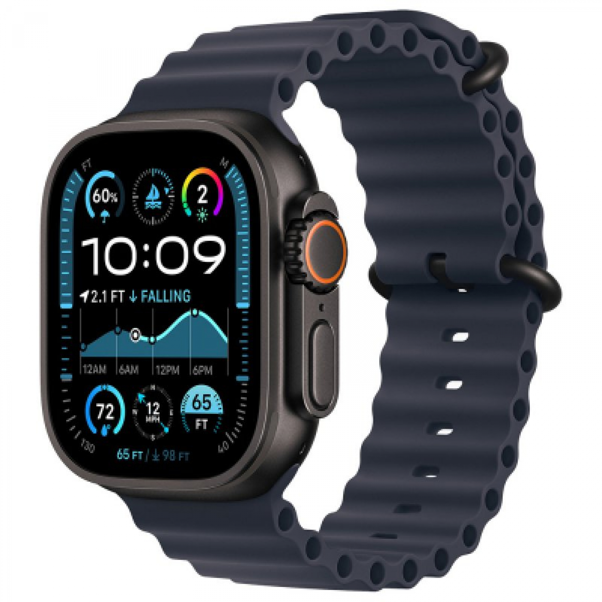 Часы Apple Watch Ultra 2 2024 Black 49 мм, корпус из титана, ремешок Ocean синего цвета (для других стран)
