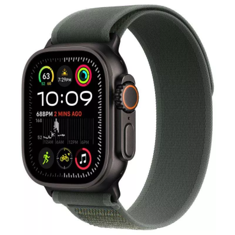 Часы Apple Watch Ultra 2 2024 Black 49 мм, корпус из титана, ремешок Trail зеленого цвета (для других стран)