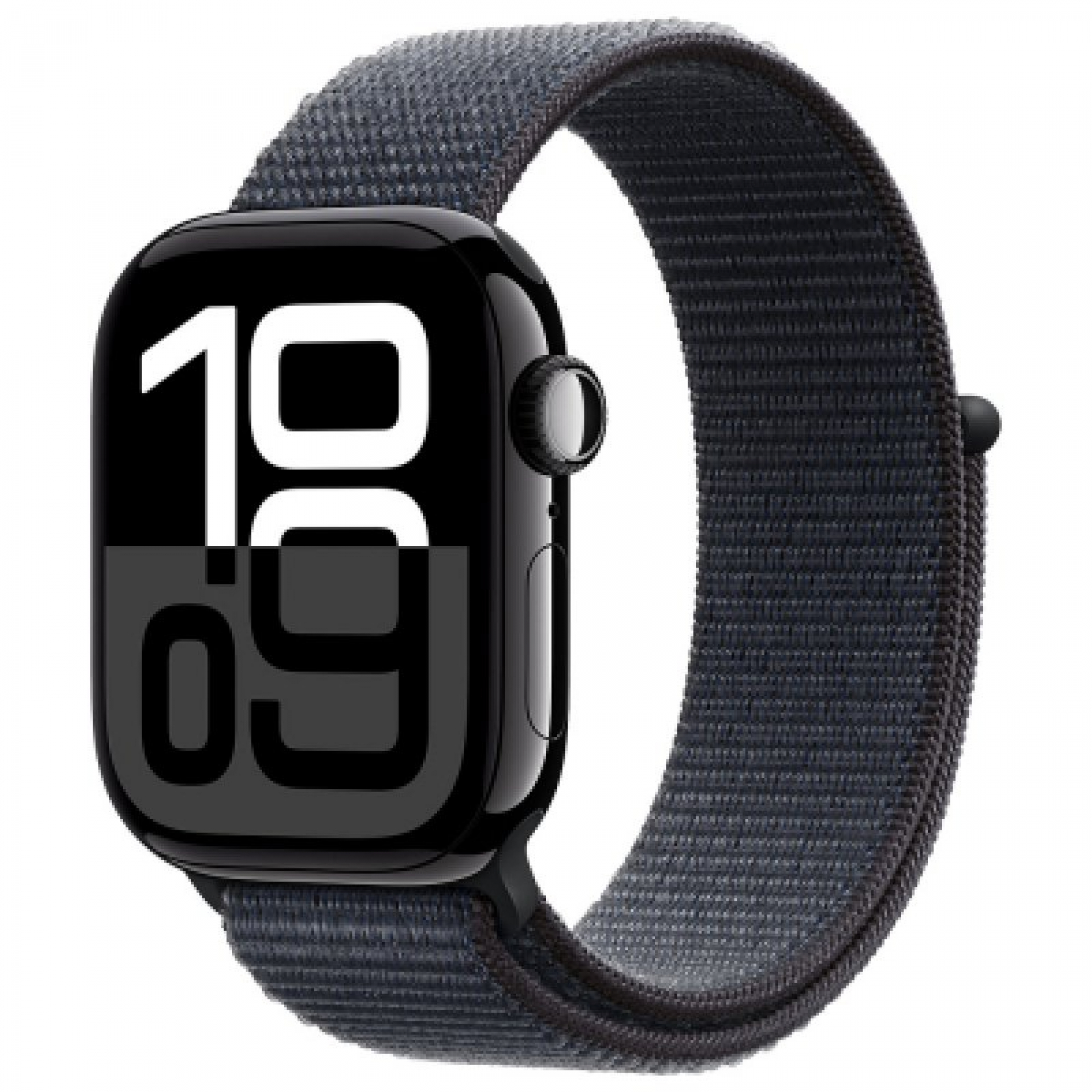 Часы Apple Watch Series 10 42 мм, корпус из алюминия цвета «Черный глянец», спортивный браслет темно-синего цвета (для других стран)