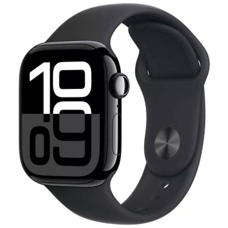 Часы Apple Watch Series 10 46 мм, корпус из алюминия цвета «Черный глянец», спортивный ремешок M/L черного цвета (для других стран)