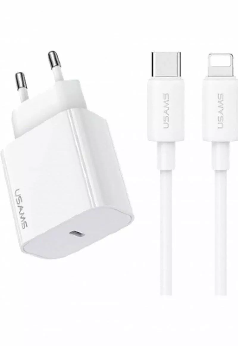 Сетевой адаптер USAMS 20W Type-C (US-CC226) + кабель Lightning Белый