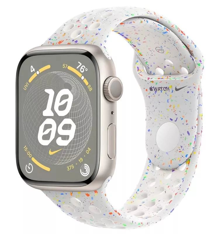 Часы Apple Watch Series 9 41мм, корпус из алюминия серебристого цвета, спортивный ремешок Nike S/M цвета Pure Platinum (для других стран)