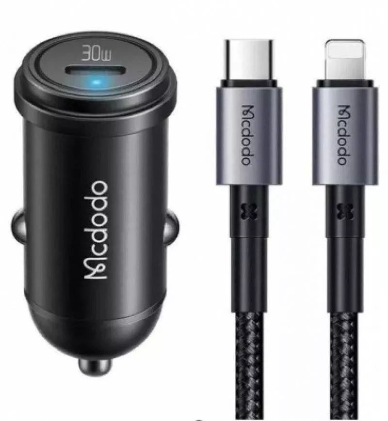 Автомобильное зарядное устройство Mcdodo Type-C 30W +  Кабель Type-C/Type-C  Black