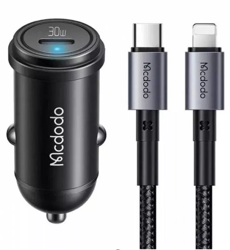 Автомобильное зарядное устройство Mcdodo Type-C 30W +  Кабель Type-C/Type-C  Black