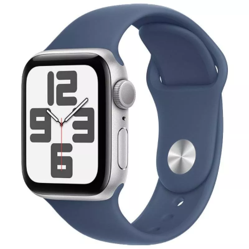 Часы Apple Watch SE 2024 40 мм, корпус из алюминия серебристого цвета, спортивный ремешок S/M цвета «Синий деним» (для других стран)