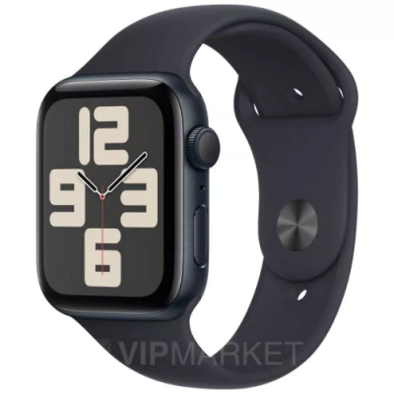 Часы Apple Watch SE 2024 44 мм, корпус из алюминия цвета «Тёмная ночь», спортивный ремешок M/L цвета «Тёмная ночь» (для других стран)