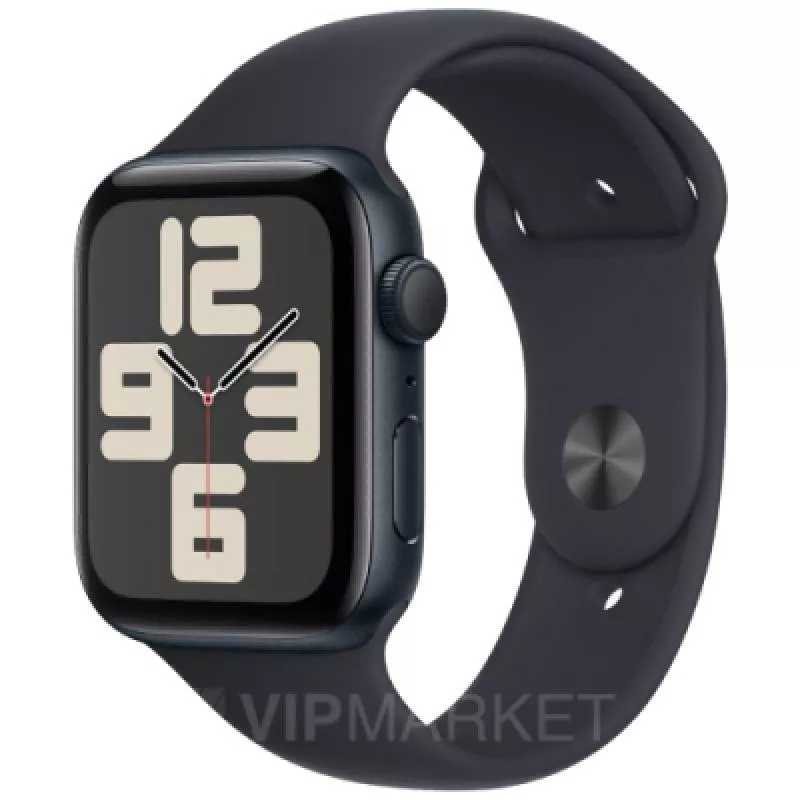 Часы Apple Watch SE 2024 44 мм, корпус из алюминия цвета «Тёмная ночь», спортивный ремешок M/L цвета «Тёмная ночь» (для других стран)