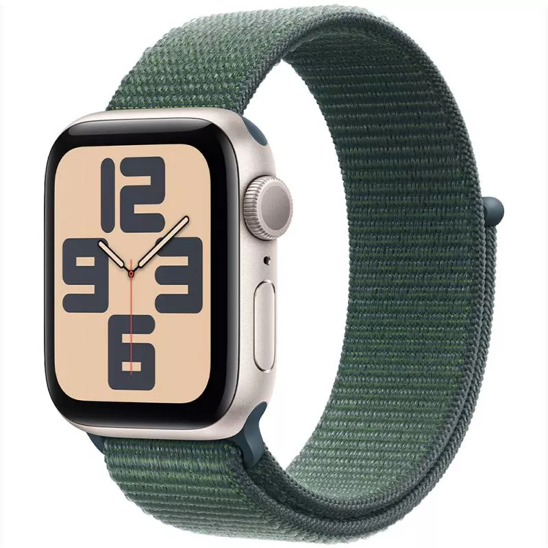 Часы Apple Watch SE 2024 40 мм, корпус из алюминия цвета «Сияющая звезда», спортивный ремешок цвета «Зеленое озера» (для других стран)