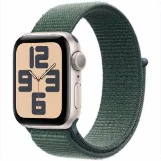 Часы Apple Watch SE 2024 44 мм, корпус из алюминия цвета «Сияющая звезда», спортивный ремешок цвета «Зеленое озера» (для других стран)