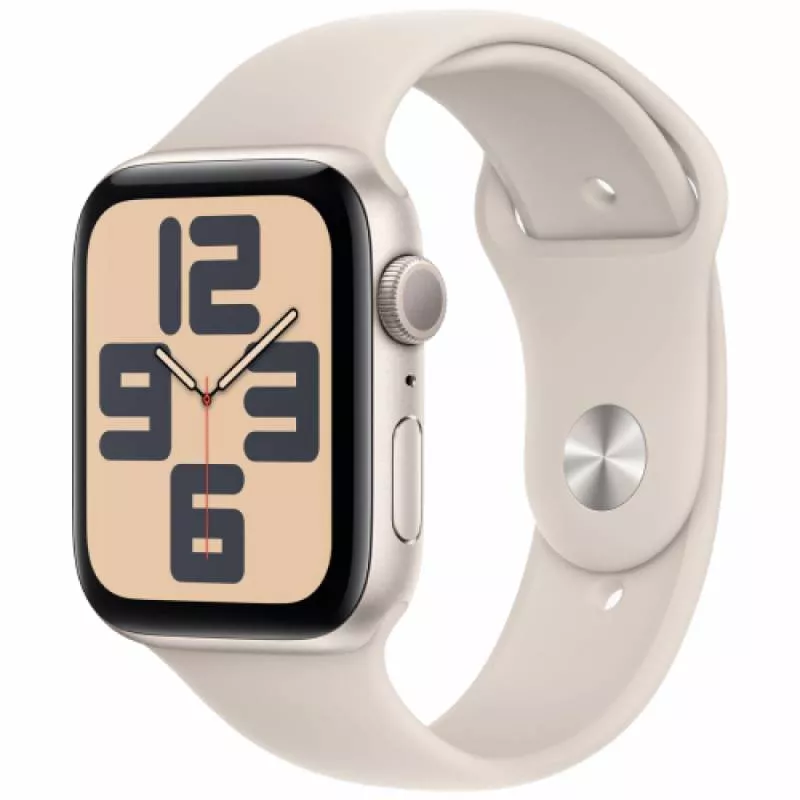 Часы Apple Watch SE 2024 40 мм, корпус из алюминия цвета «Сияющая звезда», спортивный ремешок M/L цвета «Сияющая звезда» (для других стран)