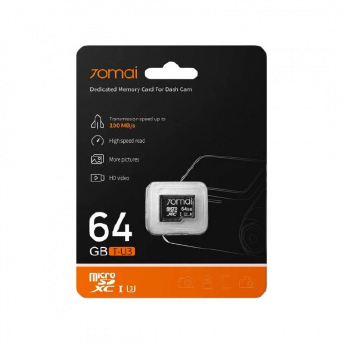 Карта Памяти MicroSDXC 70mai U3 10 Class 64Gb
