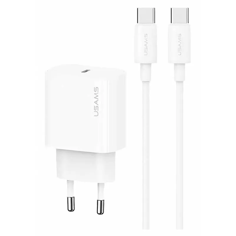 Сетевой адаптер USAMS 20W Type-C (US-CC226) + кабель Type-C Белый