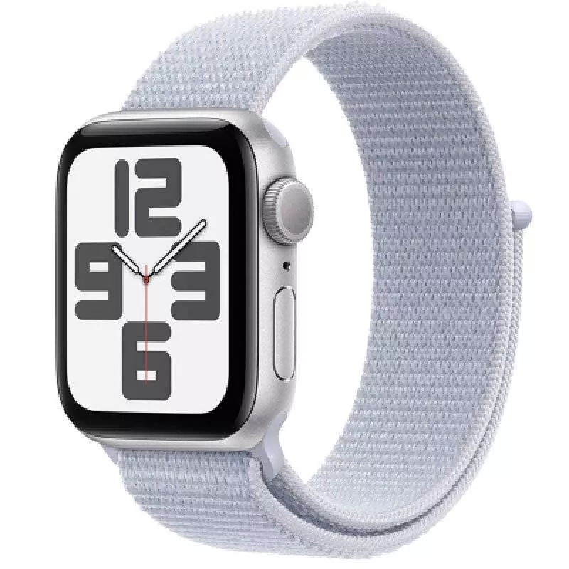 Часы Apple Watch SE 2024 44 мм, корпус из алюминия серебристого цвета, спортивный ремешок цвета «Голубое облако» (для других стран)