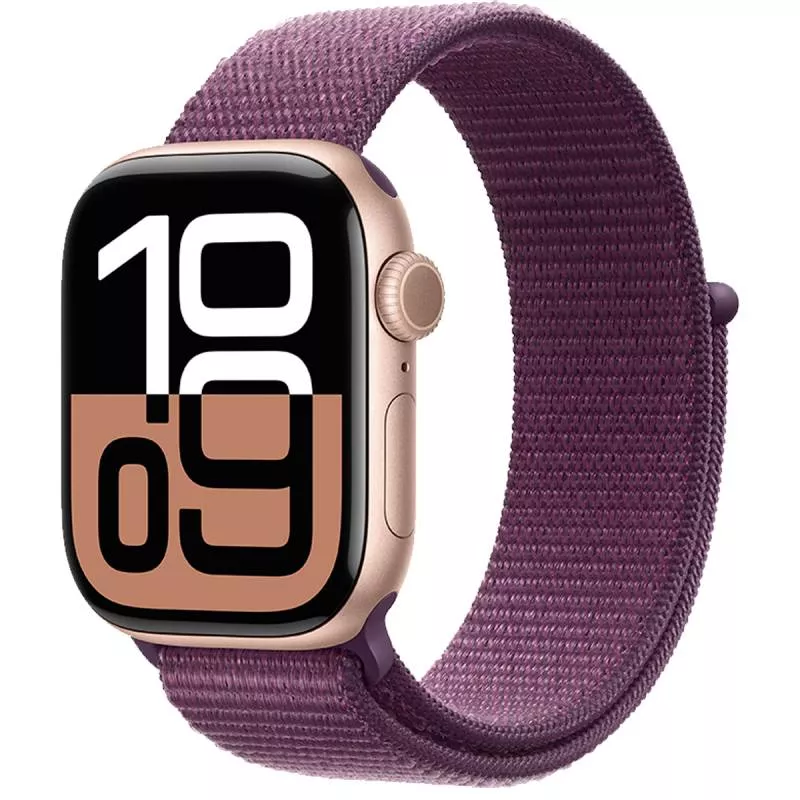 Часы Apple Watch Series 10 42 мм, корпус из алюминия цвета «Розовое золото», спортивный браслет сливового цвета (для других стран)