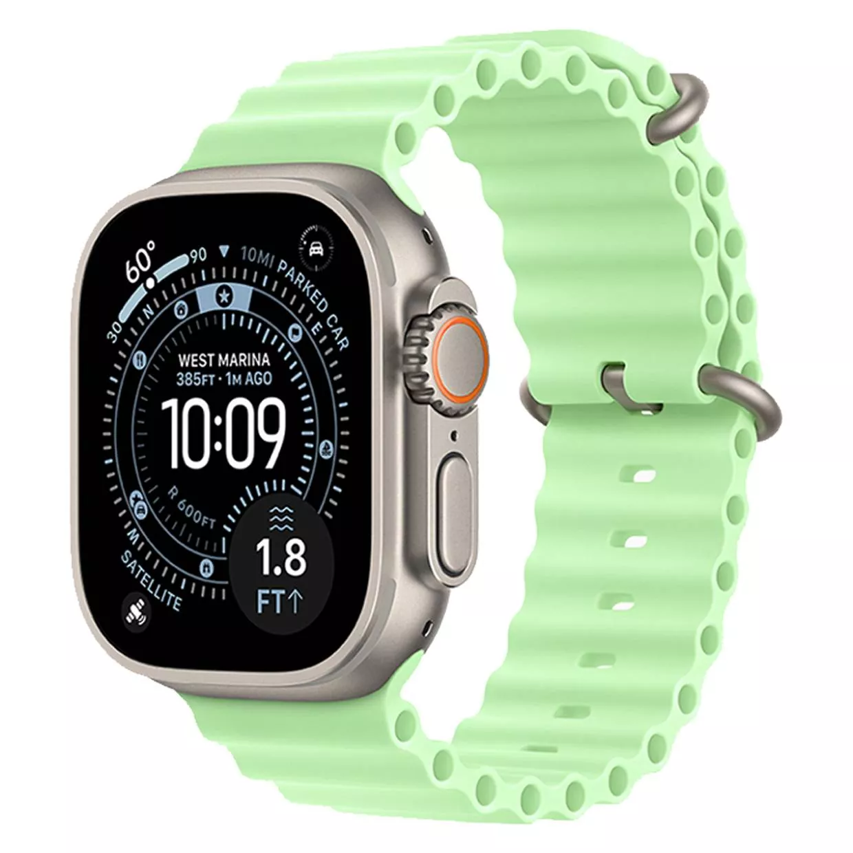 Часы Apple Watch Ultra 3 49 мм, Natural Titanium Case with Neon/Green Ocean Band (для других стран)