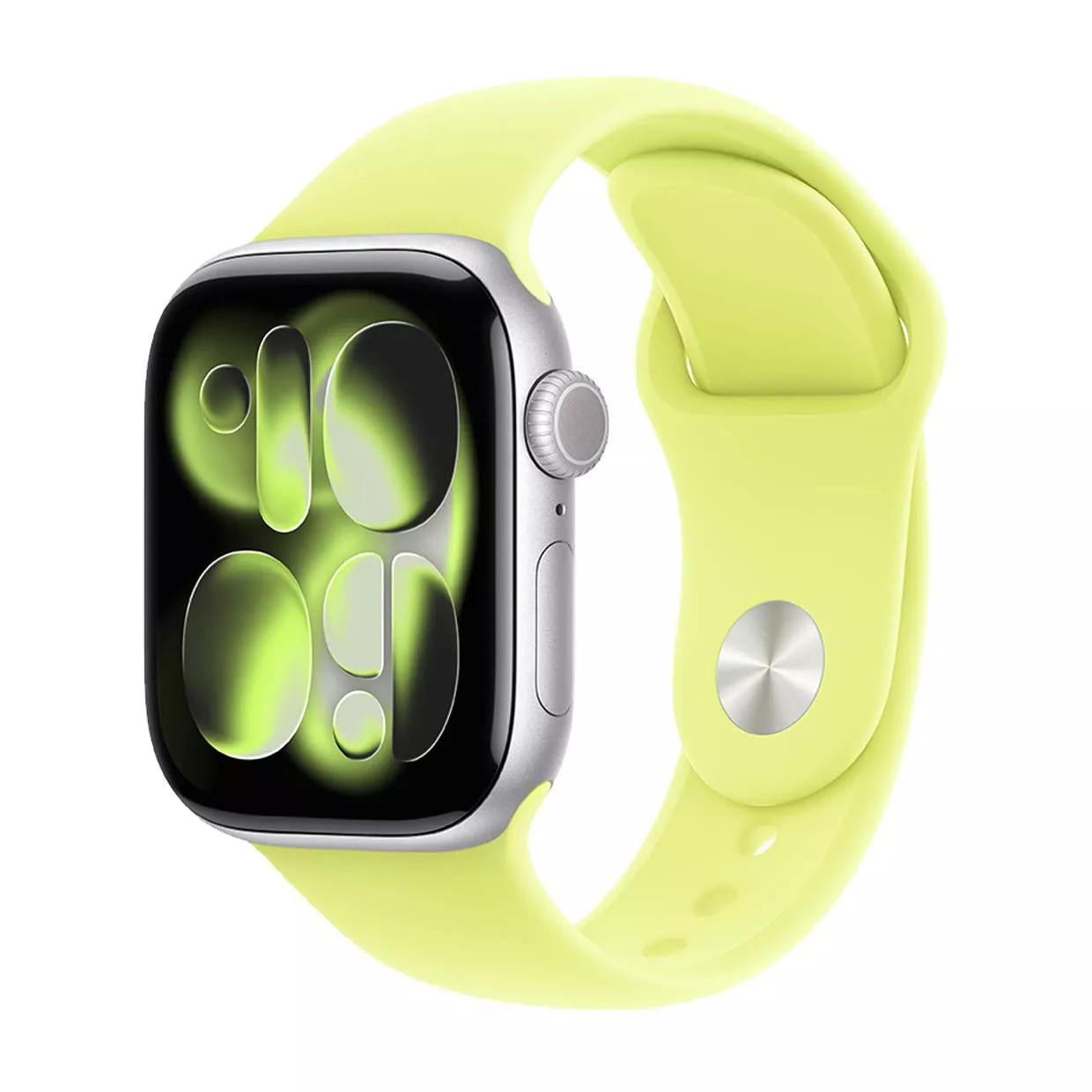 Часы Apple Watch Series 11 42 мм, корпус из алюминия цвета «Серебристый», спортивный ремешок S/M цвета «Желтый неон» (для других стран)