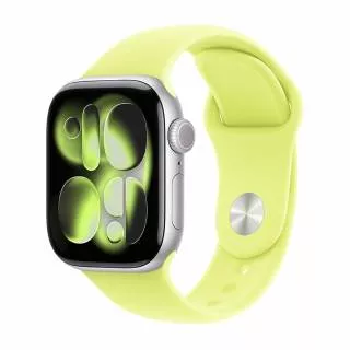 Часы Apple Watch Series 11 42 мм, корпус из алюминия цвета «Серебристый», спортивный ремешок S/M цвета «Желтый неон» (для других стран)