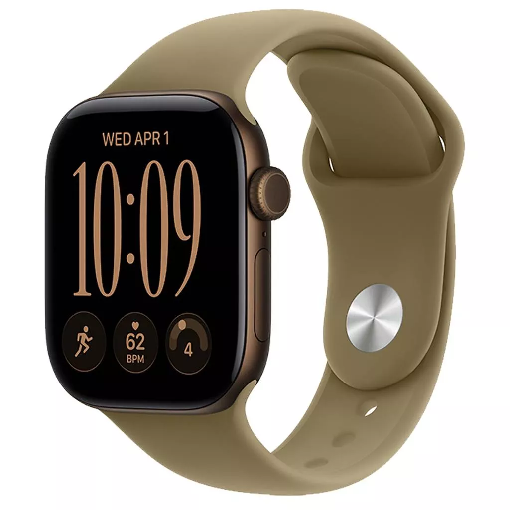 Часы Apple Watch Series 12 46 мм, корпус из алюминия цвета «Темная-бронза», спортивный ремешок M/L цвета «Оливковый» (для других стран)