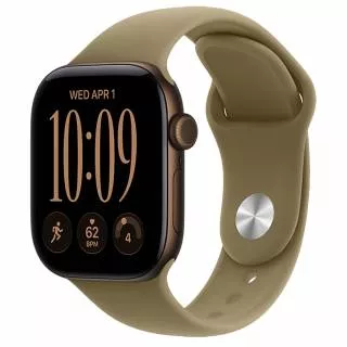 Купить Часы Apple Watch Series 12 46 мм, корпус из алюминия цвета «Темная-бронза», спортивный ремешок M/L цвета «Оливковый» (для других стран)
