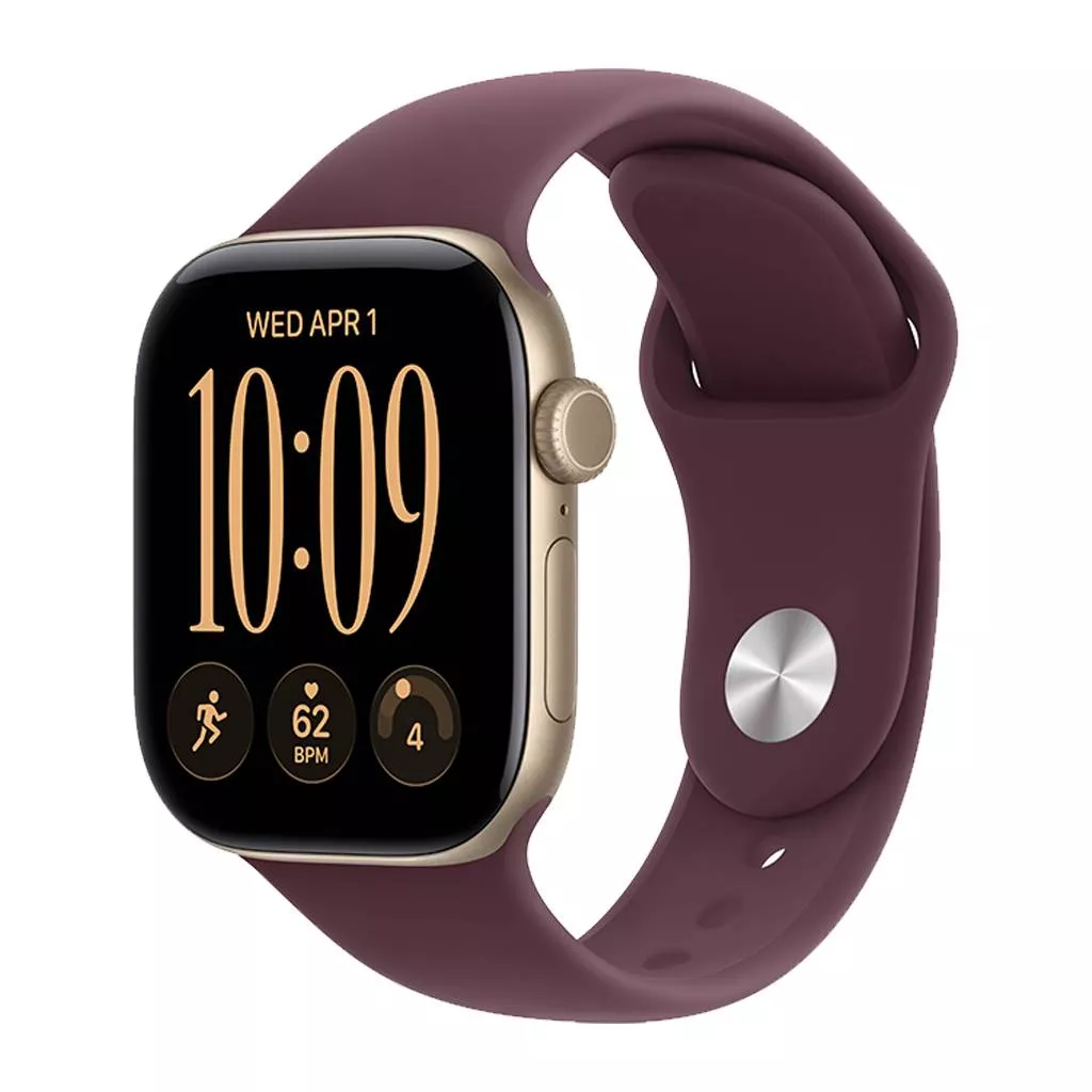 Часы Apple Watch Series 12 42 мм, корпус из алюминия цвета «Светло-золотистый», спортивный ремешок S/M цвета «Бордовый» (для других стран)