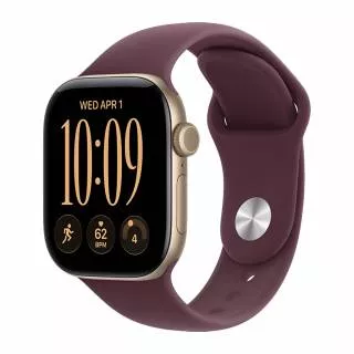Купить Часы Apple Watch Series 12 42 мм, корпус из алюминия цвета «Светло-золотистый», спортивный ремешок S/M цвета «Бордовый» (для других стран)