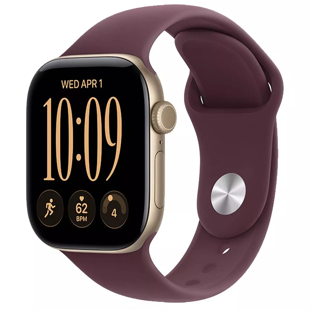 Часы Apple Watch Series 12 46 мм, корпус из алюминия цвета «Светло-золотистый», спортивный ремешок M/L цвета «Бордовый» (для других стран)
