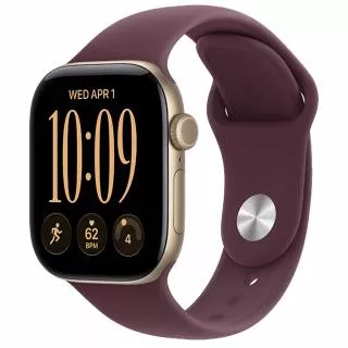 Купить Часы Apple Watch Series 12 46 мм, корпус из алюминия цвета «Светло-золотистый», спортивный ремешок M/L цвета «Бордовый» (для других стран)