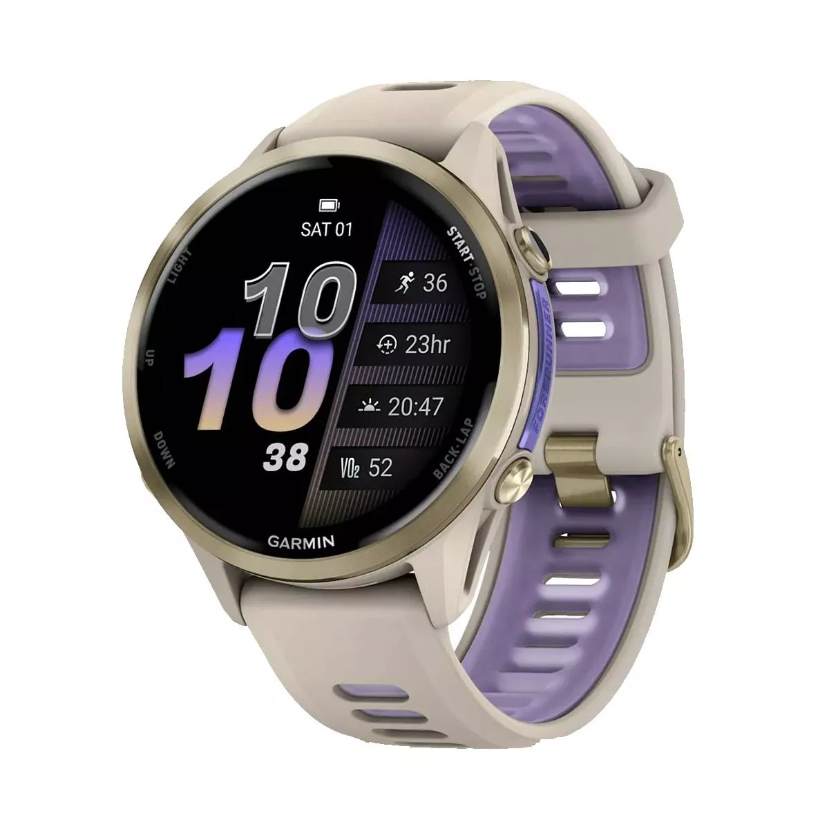 Часы Garmin Forerunner 970 gray, gold titanium bezel, with gray/indigo strap