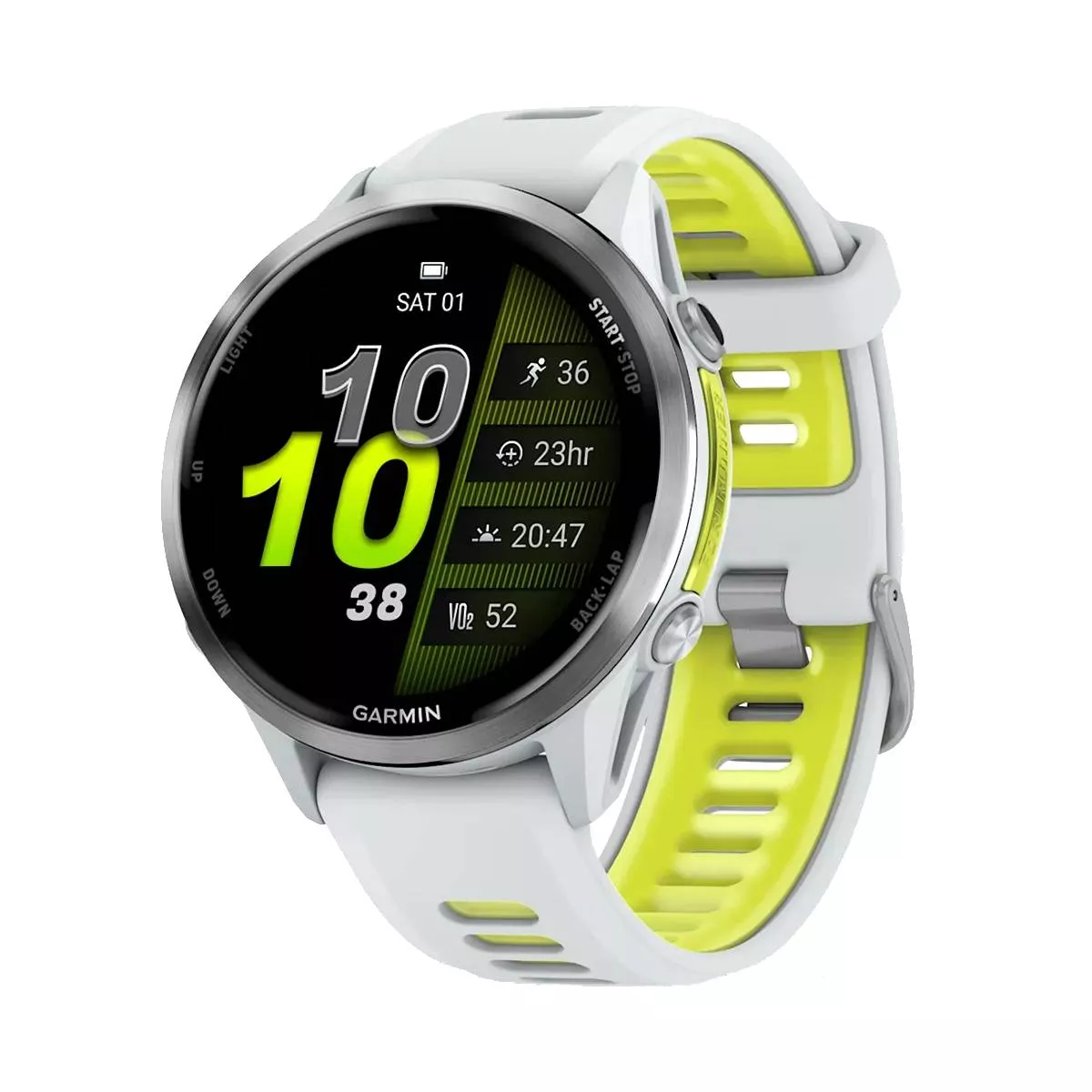 Часы Garmin Forerunner 970 white, titanium bezel, with white and green strap